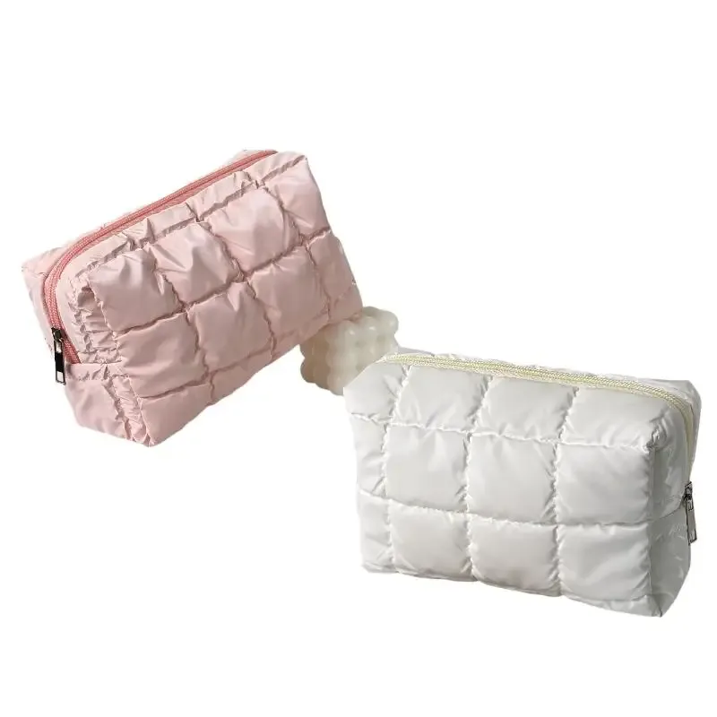 grande trousse de toilette zippée, mignonne, en coton doux, matelassée, pour femmes