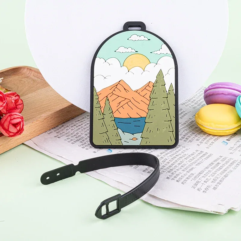 étiquette de bagage de style paysage, étiquettes de bagage mignonnes, porte-adresse d'identification, étiquettes d'embarquement de bagages, couverture de carte portable, accessoires de voyage en pvc