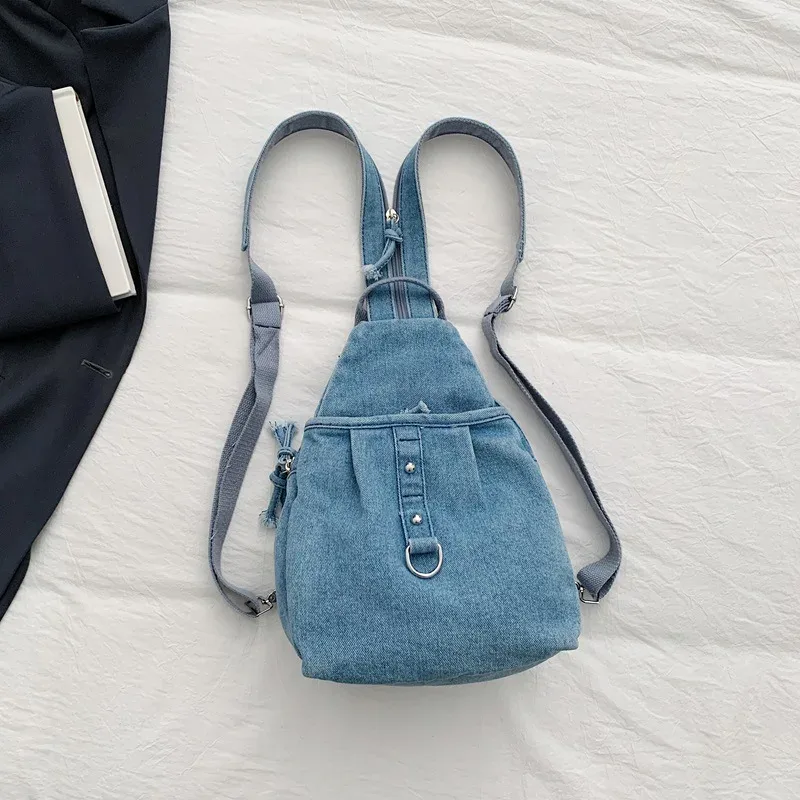 nouveau sac à dos en jean lavable tendance, sac à bandoulière décontracté multifonctionnel, sac de transport polyvalent et élégant