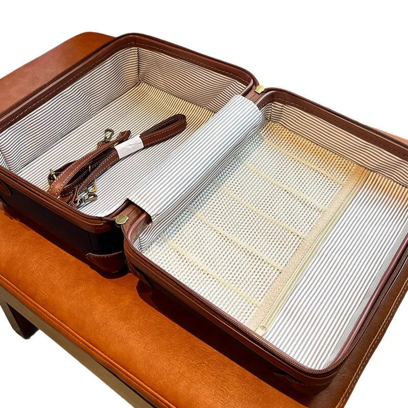bagage d'affaires vintage en cuir bleu, valise à main de 20 pouces + valise à carreaux de 24 pouces, roulettes spinner, serrure tsa, style collégial unisexe