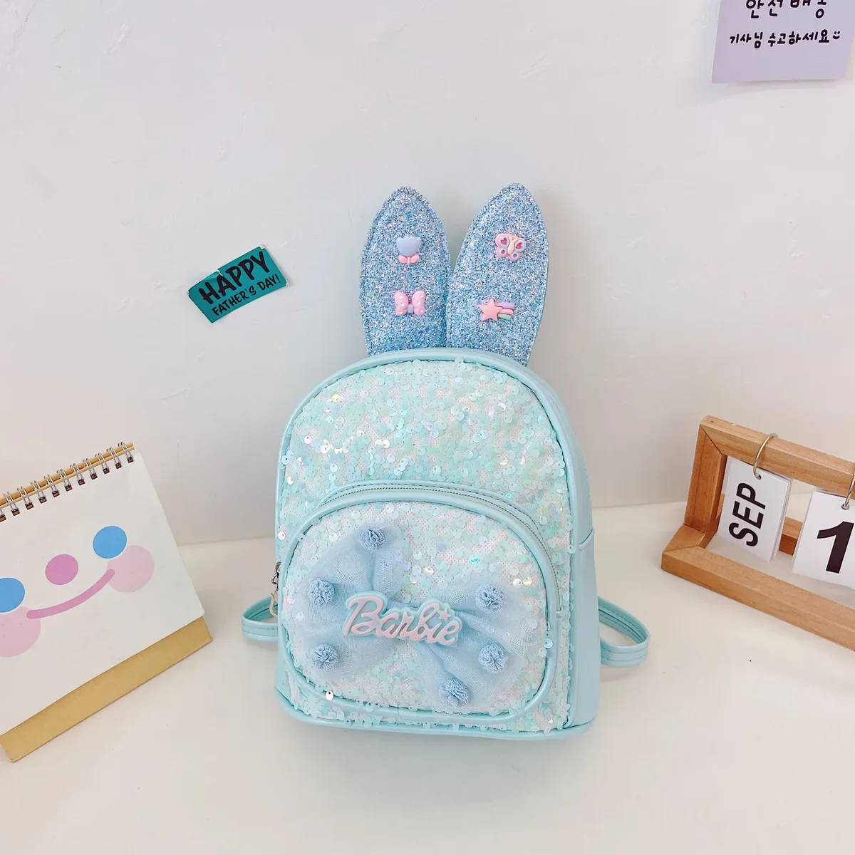 sac à dos brodé de campus de maternelle, sac de dessin animé de princesse à paillettes, sac à dos d'oreille longue à grand nœud mignon personnalisé, sac de collation d'extérieur