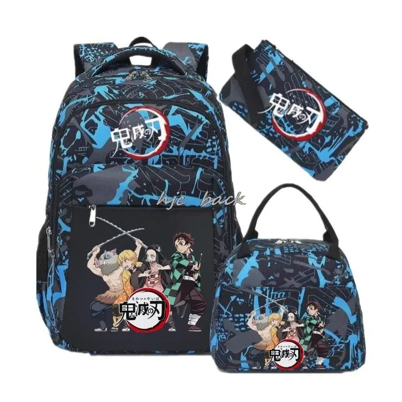 lot de 3 sacs à dos camouflage demon slayer kamado nezuko, grande capacité, pour étudiants, filles et garçons, adolescents, avec compartiment pour ordinateur portable, style harajuku