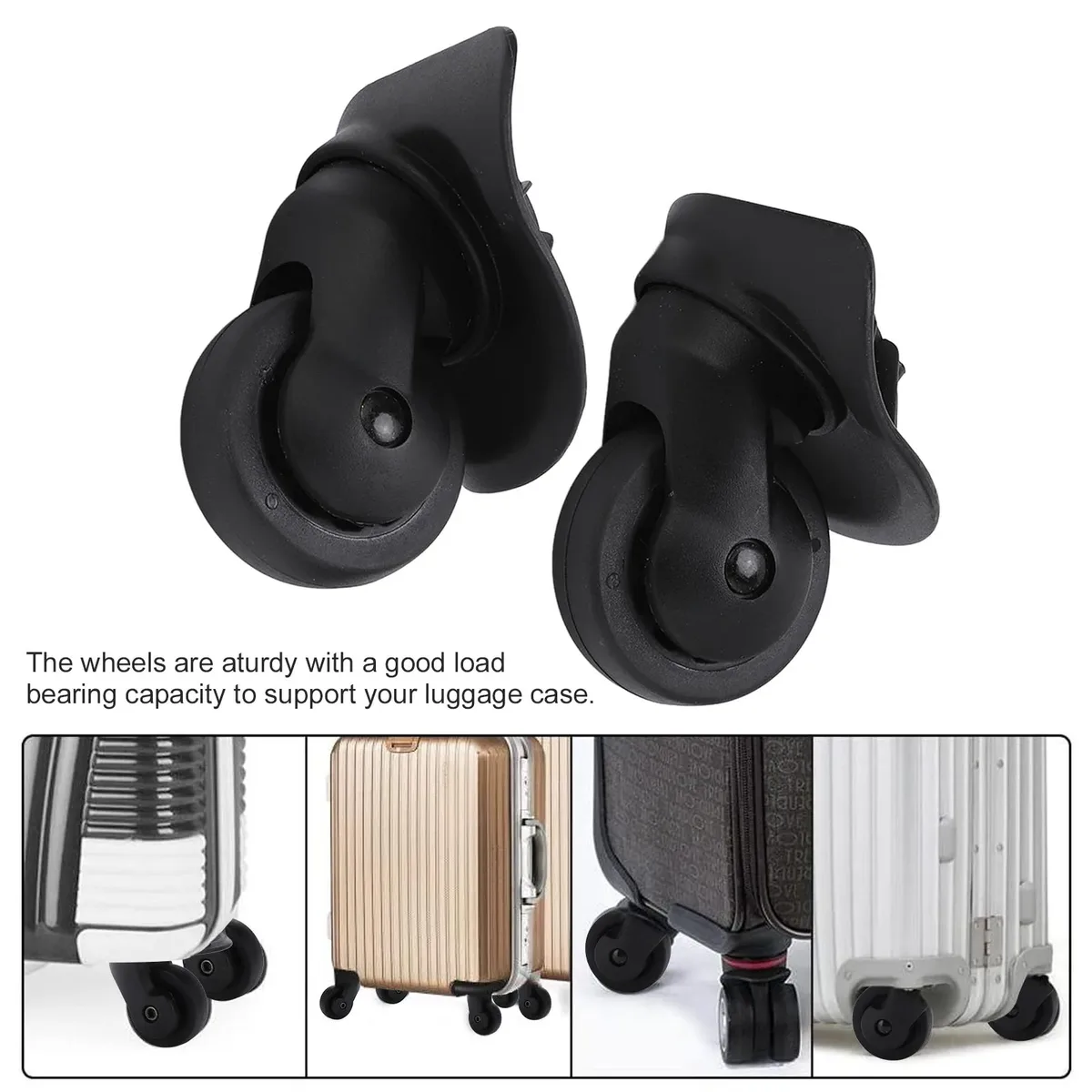 Roulettes de valise en plastique, 1 paire de roulettes pivotantes pour bagages, roulettes pivotantes silencieuses, remplacement pour valise, noir A52