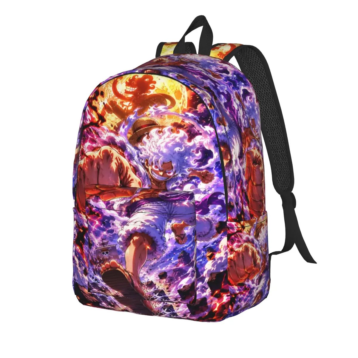 sac à dos one piece anime luffy gear 5, style shonen, avec compartiment à collation, fermeture éclair, pour le campus
