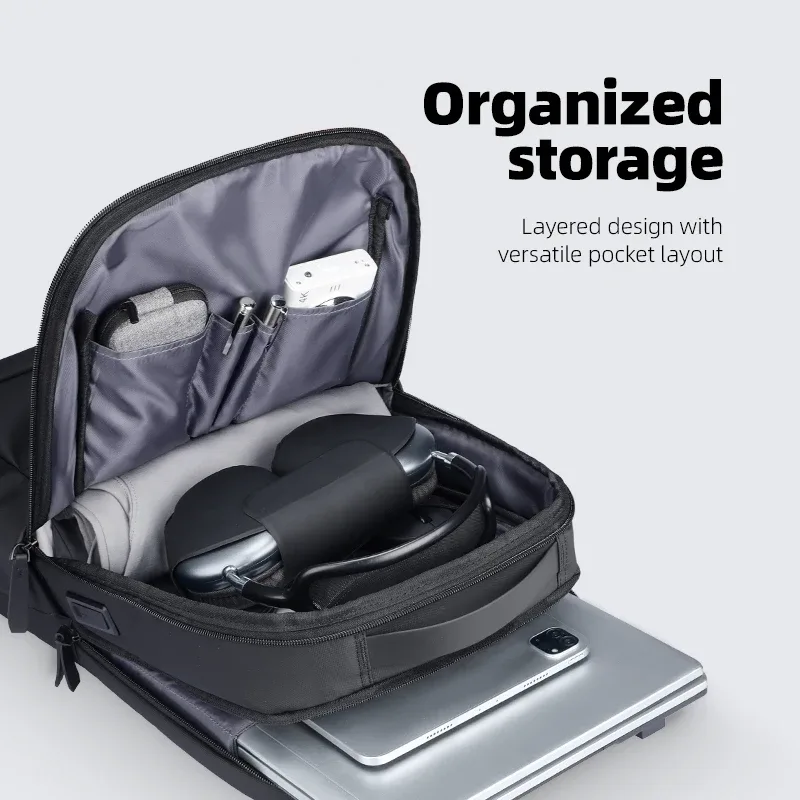 sac à dos professionnel fin mark ryden, sacoche pour ordinateur portable 15,6 pouces avec port de charge usb et sangle de fixation pour bagage