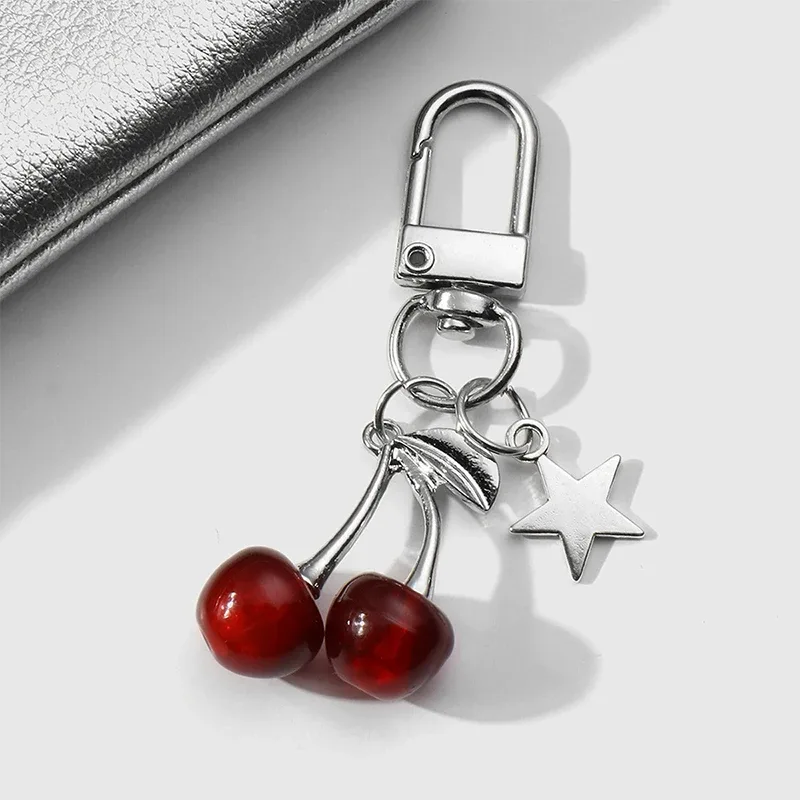 porte-clés en perles de cerise rouge doux, décoration de sac, nœud en ruban, sac à dos mignon, décoration suspendue, cadeau pour meilleur ami