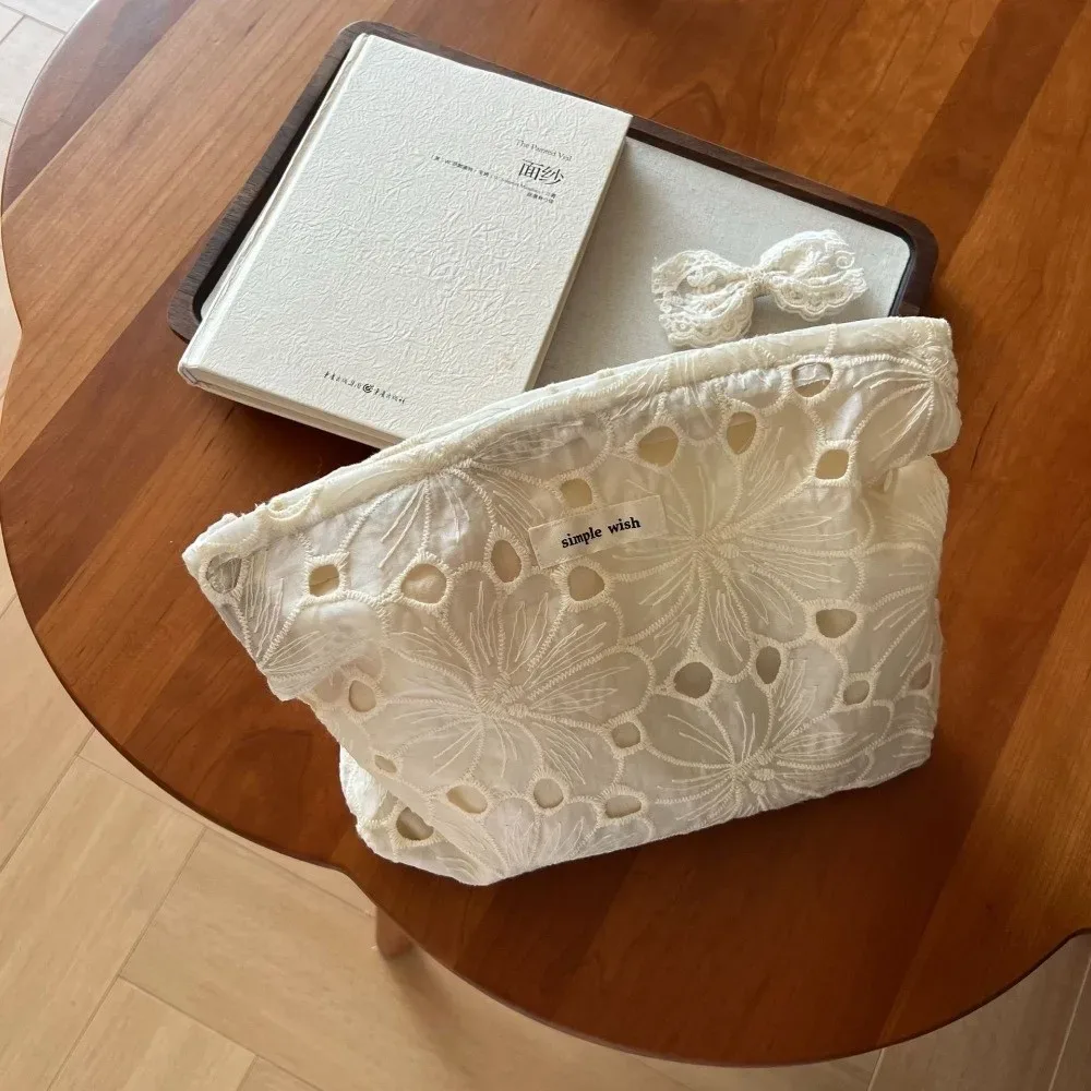 trousse de maquillage élégante style bohème broderie florale sac cosmétique organisateur en dentelle grande capacité sac de voyage pour femme