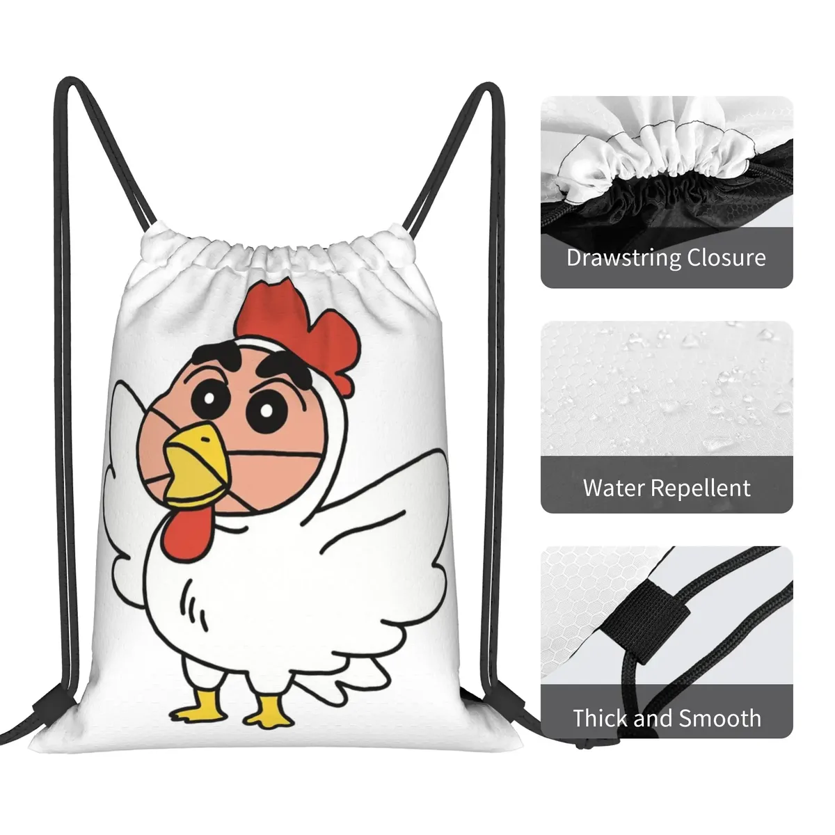 sac à dos à cordon de serrage crayon shin-chans, sac de sport résistant à l'eau pour la randonnée