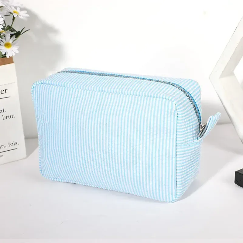 sacs à cosmétiques à rayures décontractés pour femmes, trousse de maquillage, sac de rangement de toilette de voyage léger pour dames, petits sacs à main carrés pour femmes