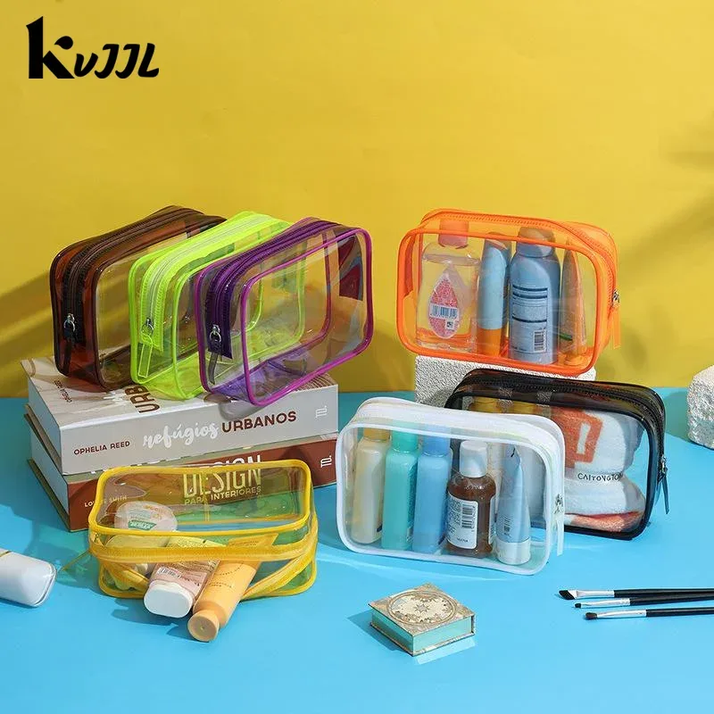 sac cosmétique transparent coloré pour femmes, sac de maquillage en pvc, sac de toilette en gelée, grande capacité, organiseur de cosmétiques de voyage, pochette de maquillage
