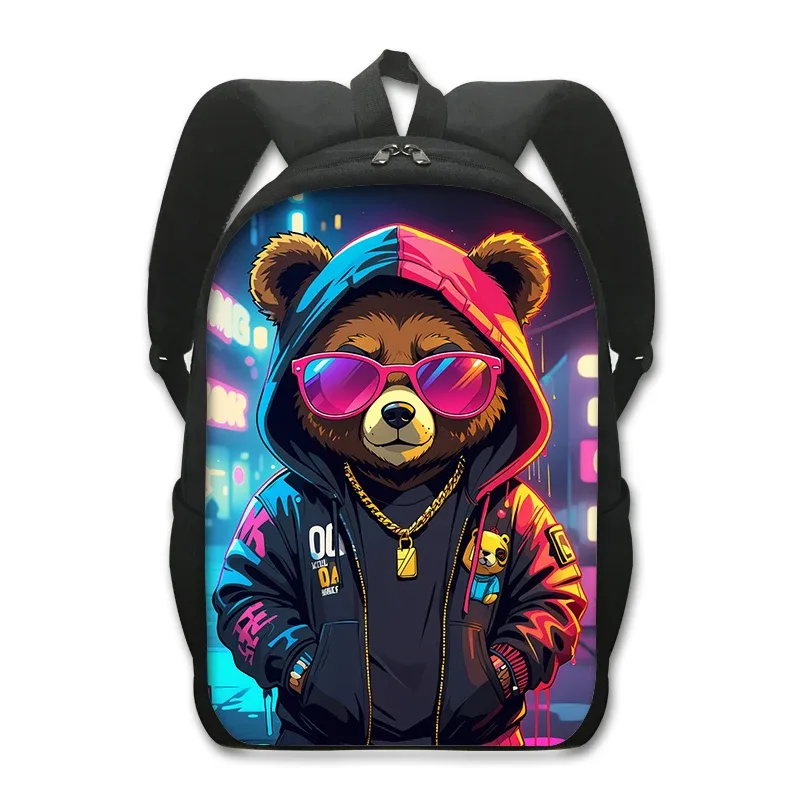 sac à dos cool avec imprimé graphique d'ours de dessin animé pour femmes et hommes, sac à dos hip hop, sacs d'école pour adolescents, sac à dos pour ordinateur portable, sac à livres