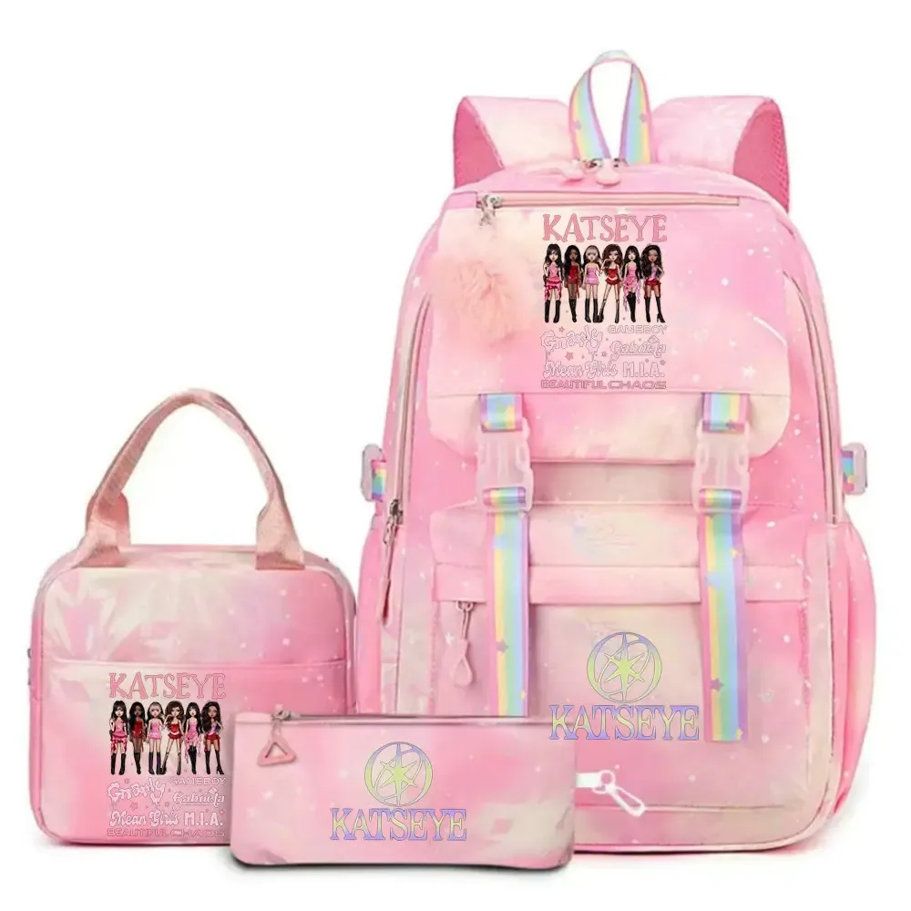 ensemble de sac à dos katseye print avec sac à lunch et trousse à crayons, sac à dos d'extérieur léger et respirant de grande capacité