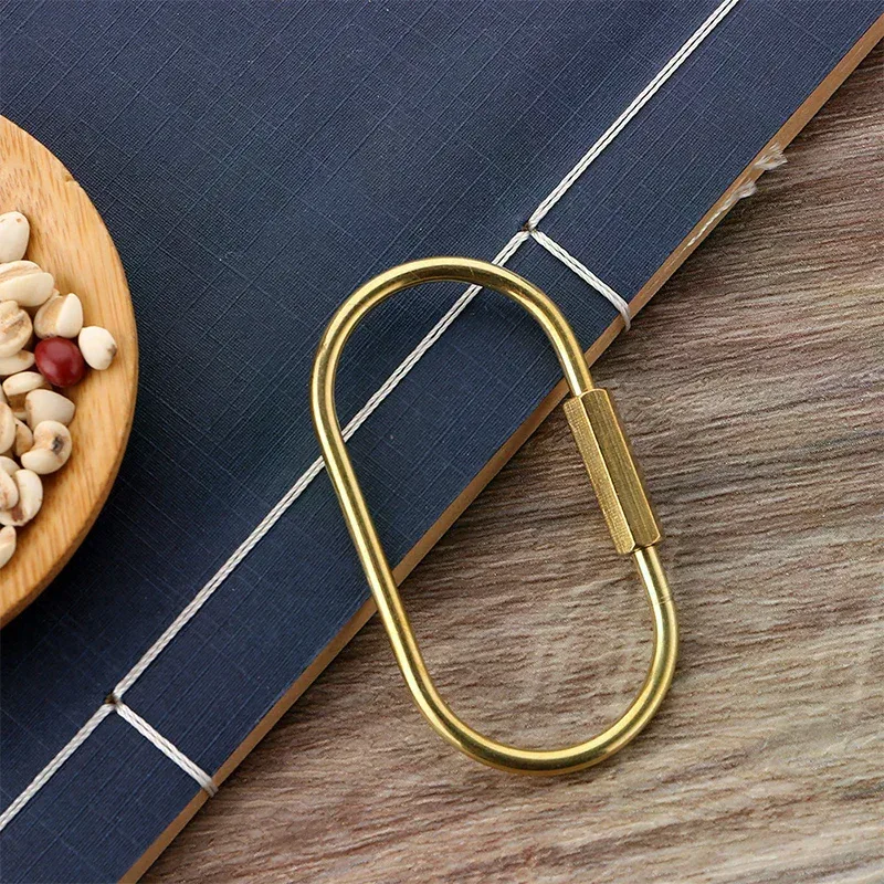 1 pièce mousqueton simple en laiton à verrouillage par vis, forme d, ovale, en forme de goutte d'eau, pour porte-clés, fixation sur ceinture, accessoire de sac à dos, cadeau