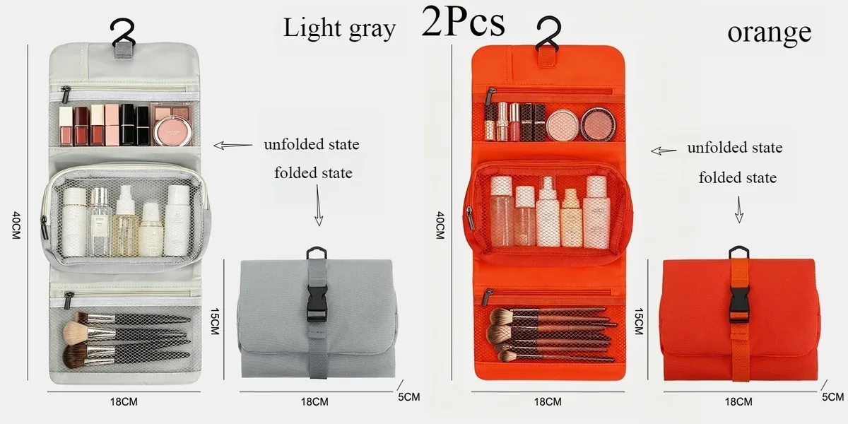 trousse de toilette pliable et détachable, grande capacité avec crochet, sac de rangement pour articles de toilette pour hommes en voyage d'affaires, sac de voyage pour cosmétiques pour femmes