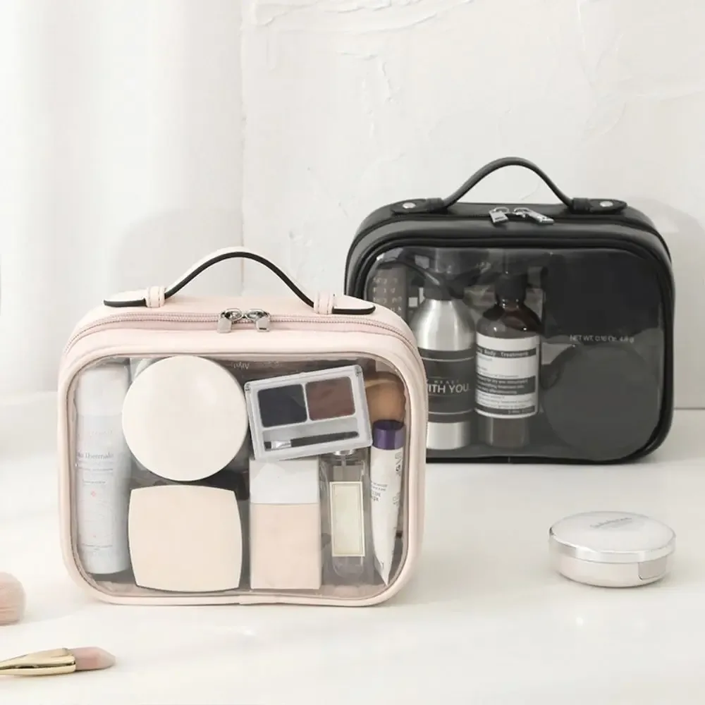 sacs de maquillage transparents double couche de grande capacité, sac à cosmétiques transparent à fermeture éclair, rangement de brosses de maquillage, sacs de toilette de voyage