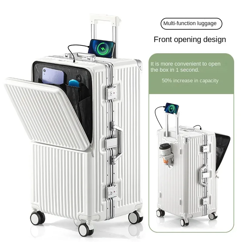 bagage à ouverture frontale, cadre en aluminium de grande capacité, 28/30/32 pouces max, chariot pc durable, valises de voyage, valise de cabine de 20 pouces