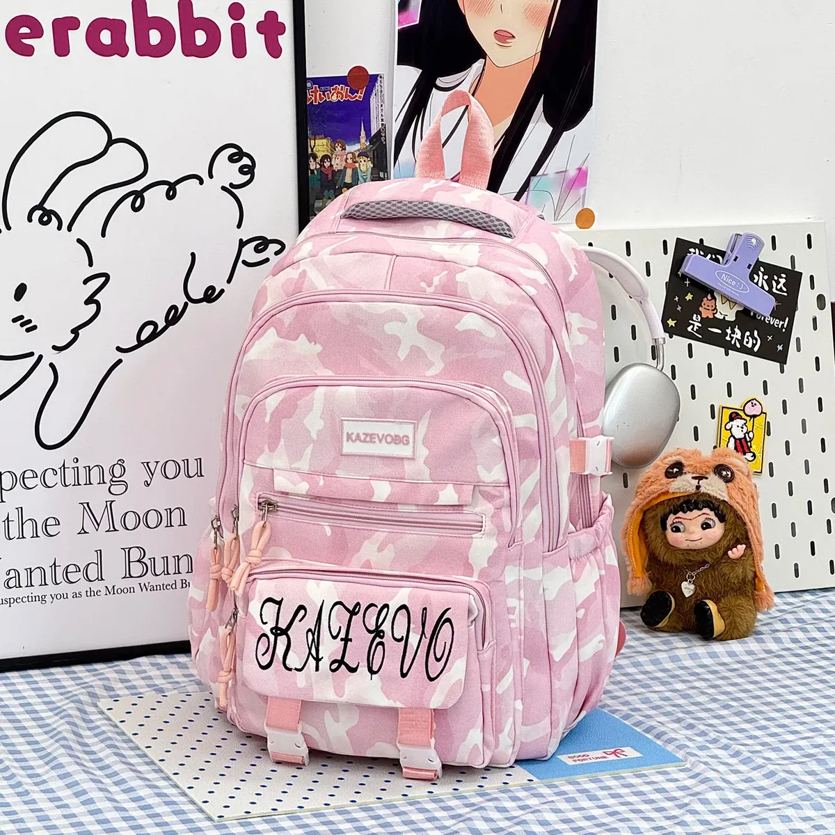 sac à dos camouflage bleu imprimé pour collégienne, style cool, sac d'école pour étudiante, sacoche pour ordinateur portable, sac à dos de voyage décontracté