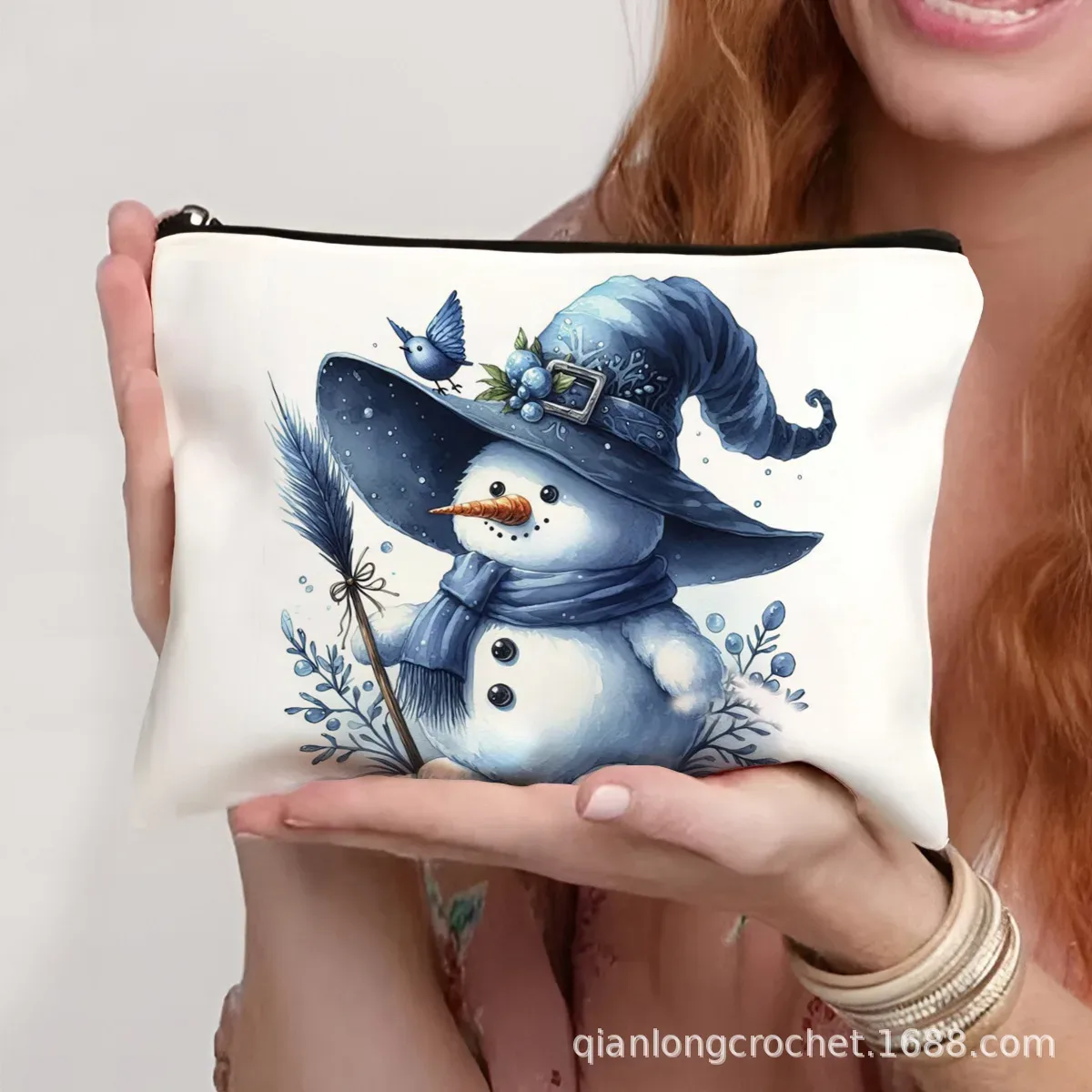 sacs de maquillage tendance de noël, étuis à crayons imprimés bonhomme de neige et sacs de rangement pouvant être personnalisés pochette de maquillage, offre spéciale