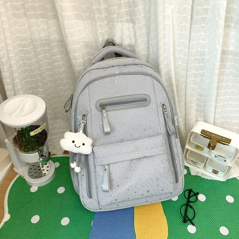 sac à dos de grande capacité de couleur unie, multifonctionnel, léger, respirant, sac d'école pour étudiants, sac à dos de voyage à la mode avec imprimé étoile