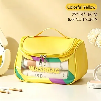 sac cosmétique transparent de grande capacité, extensible en trois dimensions, imperméable, sac de rangement pour cosmétiques en pvc portable pour les voyages