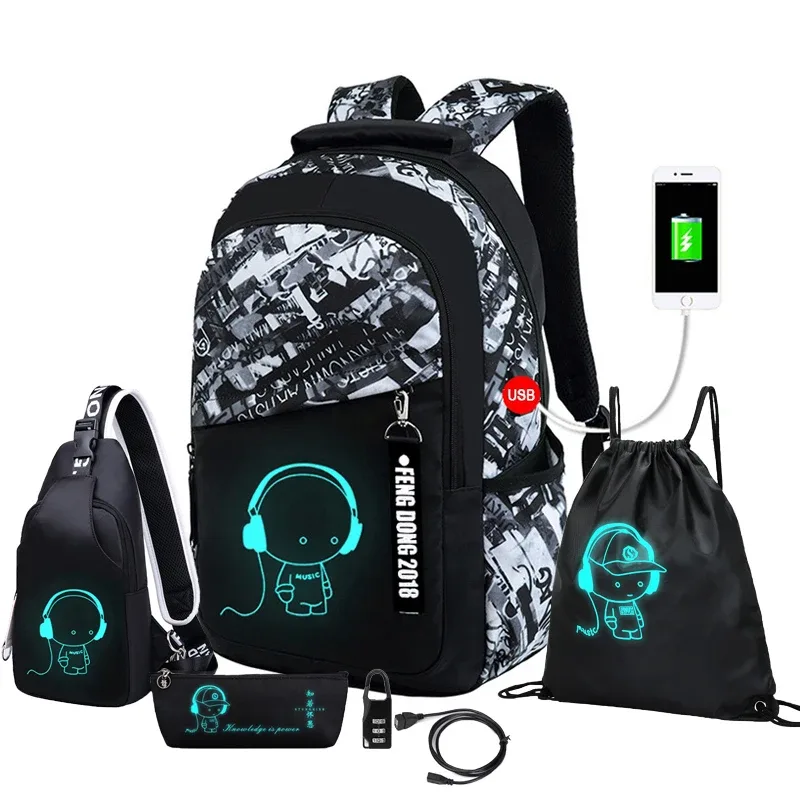 sac à dos d'école pour étudiants, sacs d'école lumineux avec chargeur usb pour adolescents, garçons et filles, cartables antivol pour enfants, sac à dos pour ordinateur portable