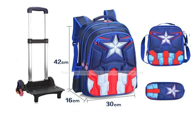 ensemble de sacs troilley d'école pour garçons, ensemble de sacs à dos de chariot d'école, sac à déjeuner, sac à dos à roulettes pour garçons, sac à dos d'école