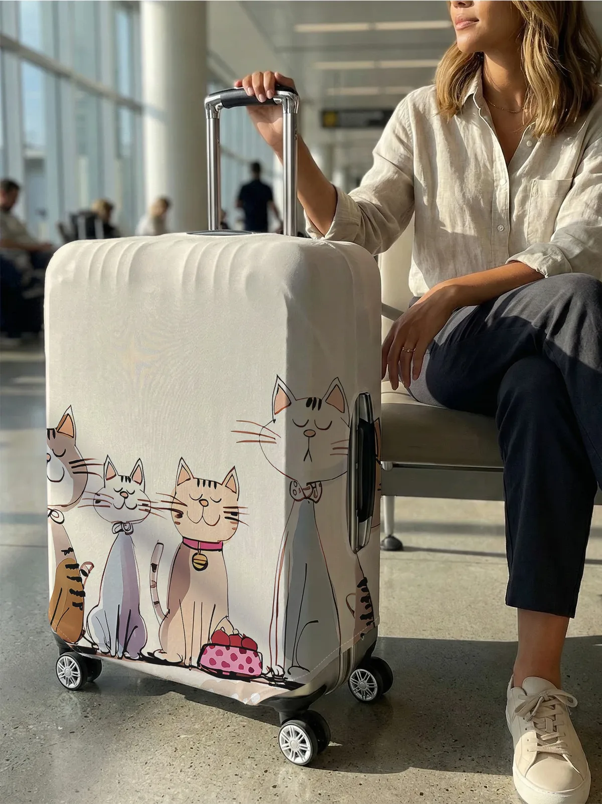 housse de bagage à imprimé chats dessinés à la main, adaptée aux bagages de 18 à 32 pouces, protection de valise, accessoires de voyage