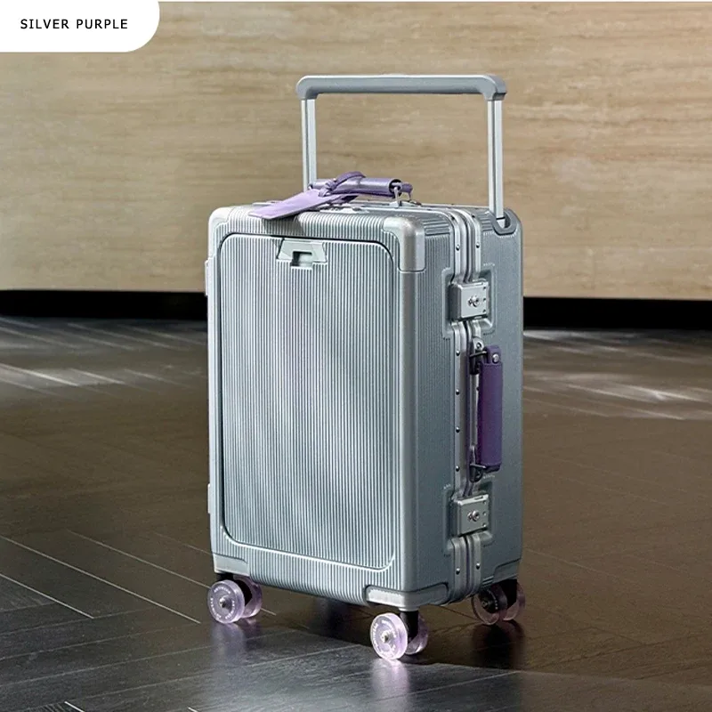 bagage à ouverture frontale, valise à cadre en aluminium pour pc de haute qualité, bagage de voyage à poignée large avec port de chargeur usb pour ordinateur portable