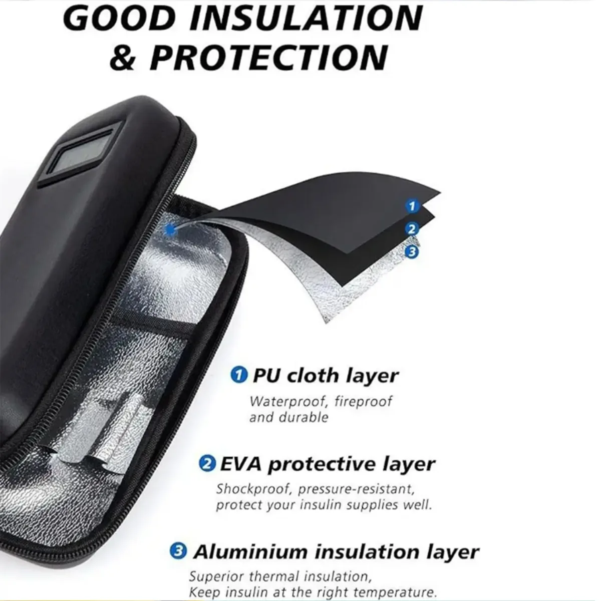 étui de voyage isotherme pour insuline avec affichage de la température, sac de rangement portable pour médicaments pour diabétiques avec 2 blocs réfrigérants
