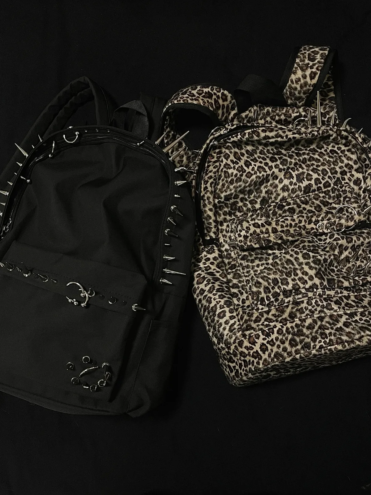 sac à dos imprimé léopard avec rivets punk, sac pour homme, grande capacité, sacs à dos tendance pour femmes