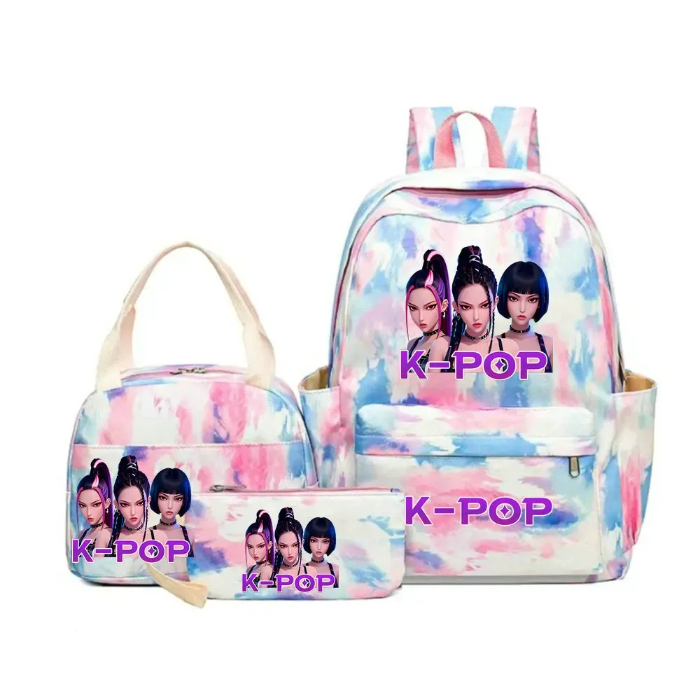 ensemble de sacs à dos scolaires pour enfants et adolescents, imprimé kpop demon hunters, sac à dos coloré pour étudiantes avec sac à lunch, 3 pièces/ensemble
