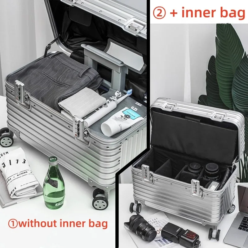 valise en alliage d'aluminium et de magnésium, ouverture par le haut, 18/20 pouces, bagage à main, bagage à roulettes, serrure tsa, boîte à outils pour la photographie