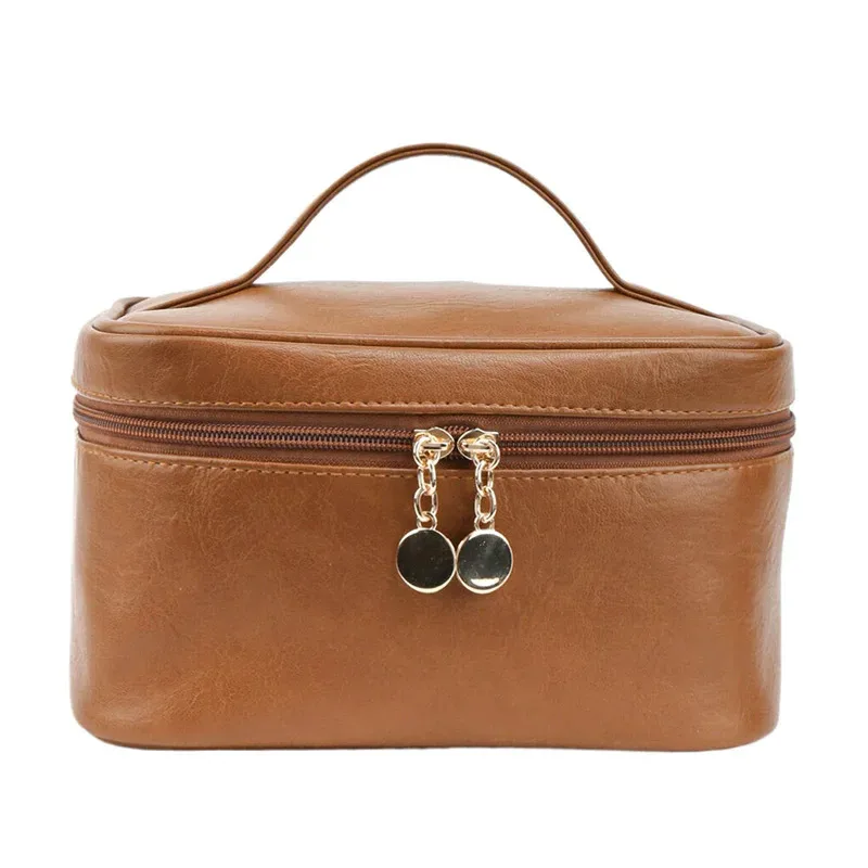 nouveaux sacs de rangement de cosmétiques de couleur unie, sacs de boîte carrée de grande capacité, étui de maquillage en cuir pu pour femmes, sacs de voyage de lavage de toilette