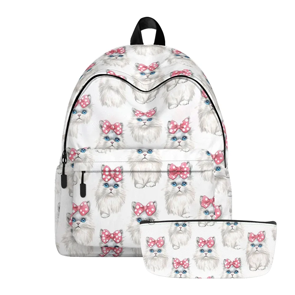 sac à dos imprimé chats de dessin animé mignon, sacs à crayons, bretelles réglables, sac d'école léger et durable, sac de jour de voyage pour adolescents, ensembles