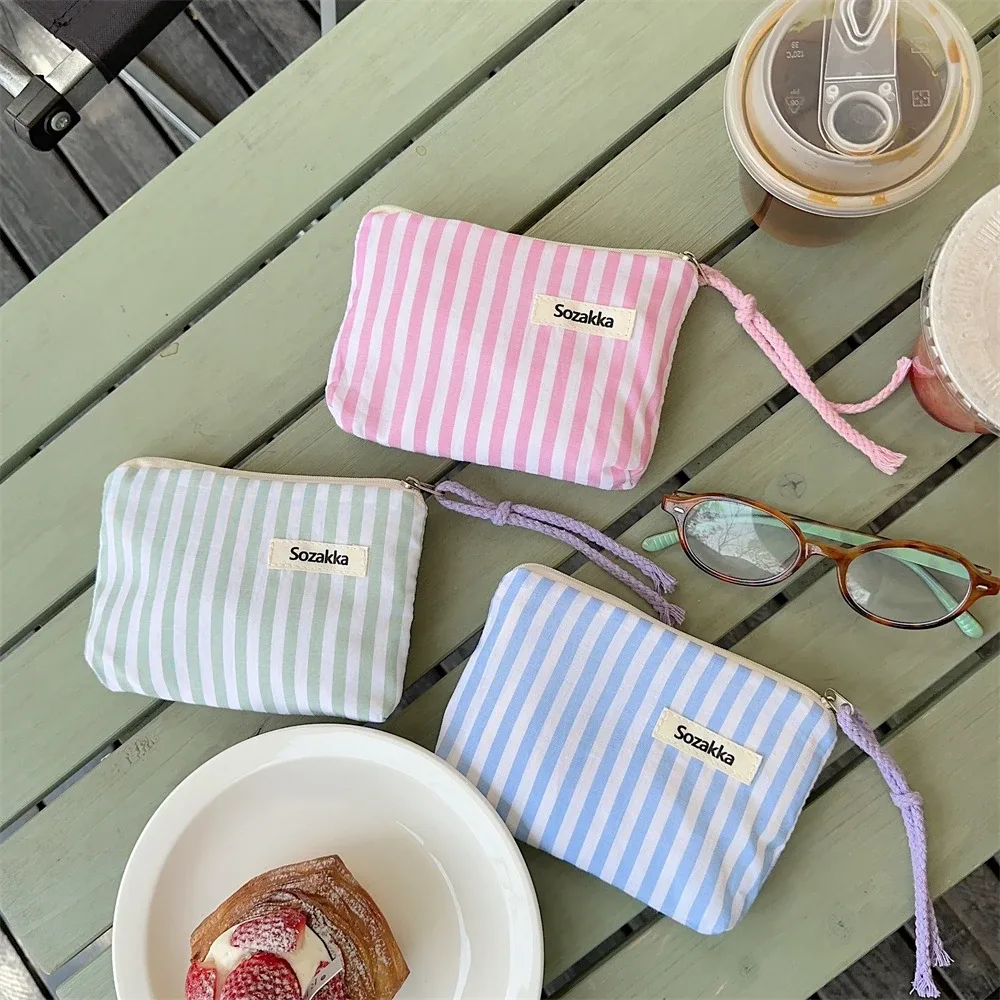 petit sac à cosmétiques mignon, mini organisateur rayé en toile pour femmes, sac de maquillage pour rouge à lèvres, sac à main