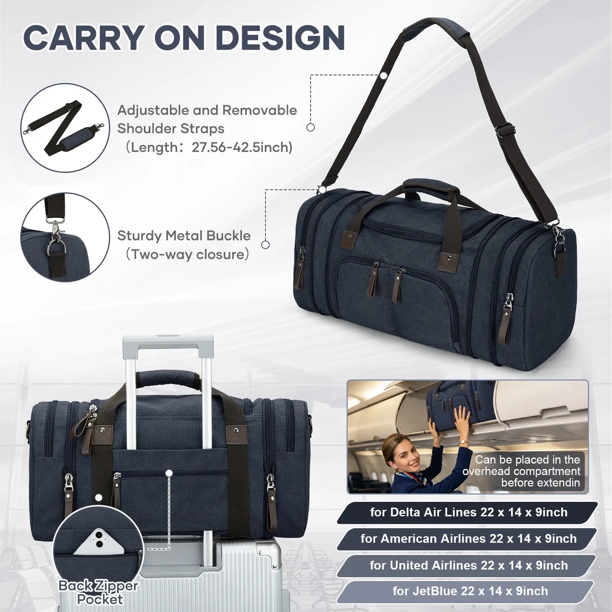 sac de voyage en toile pour hommes - sac de week-end extensible, bagage à main pour la salle de sport, les courts séjours, sac de voyage pour hommes et femmes