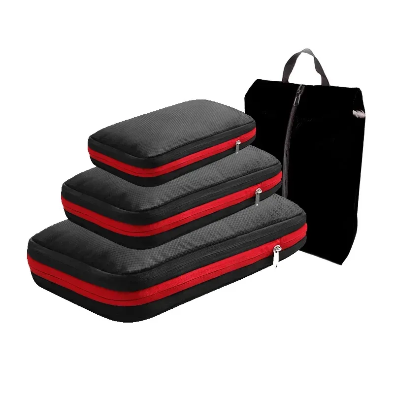 ensemble de sacs de rangement de voyage à double compression avec sac à chaussures, organisateur de bagages, accessoires de voyage, pochette de rangement compacte