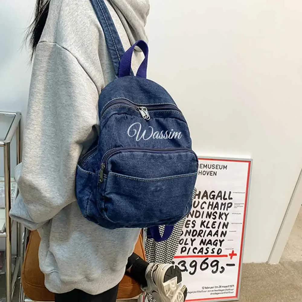 sac à dos en jean personnalisé pour femme avec n'importe quel nom, sac à dos brodé personnalisé pour les fêtes de noël, cadeau unique, sac de voyage en plein air