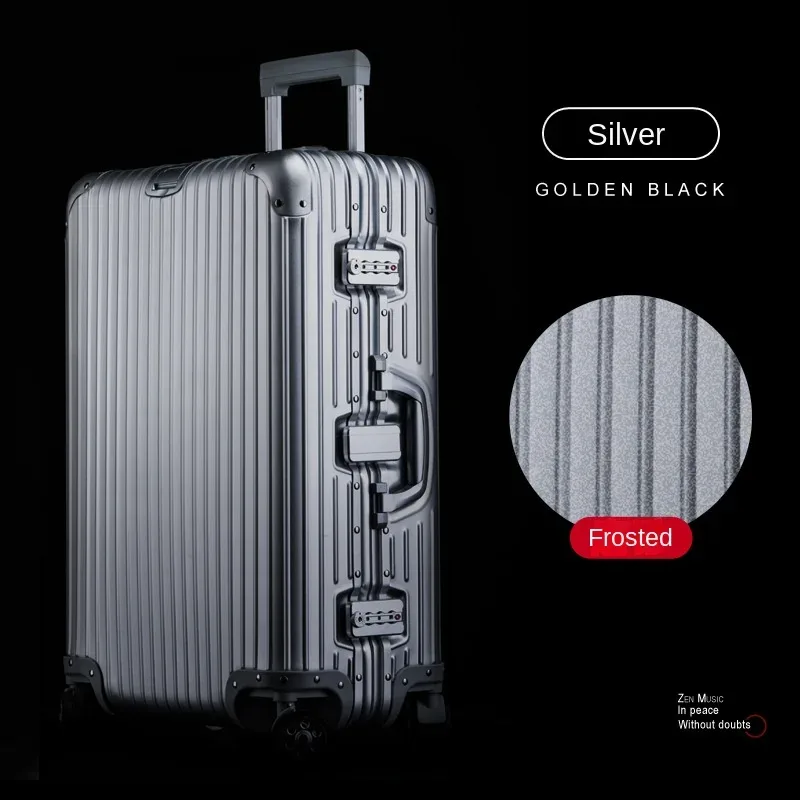 valise en alliage d'aluminium et de magnésium 100%, serrure tsa, boîtier de chariot à bagages embarqué en métal, valise de voyage classique brillante et givrée