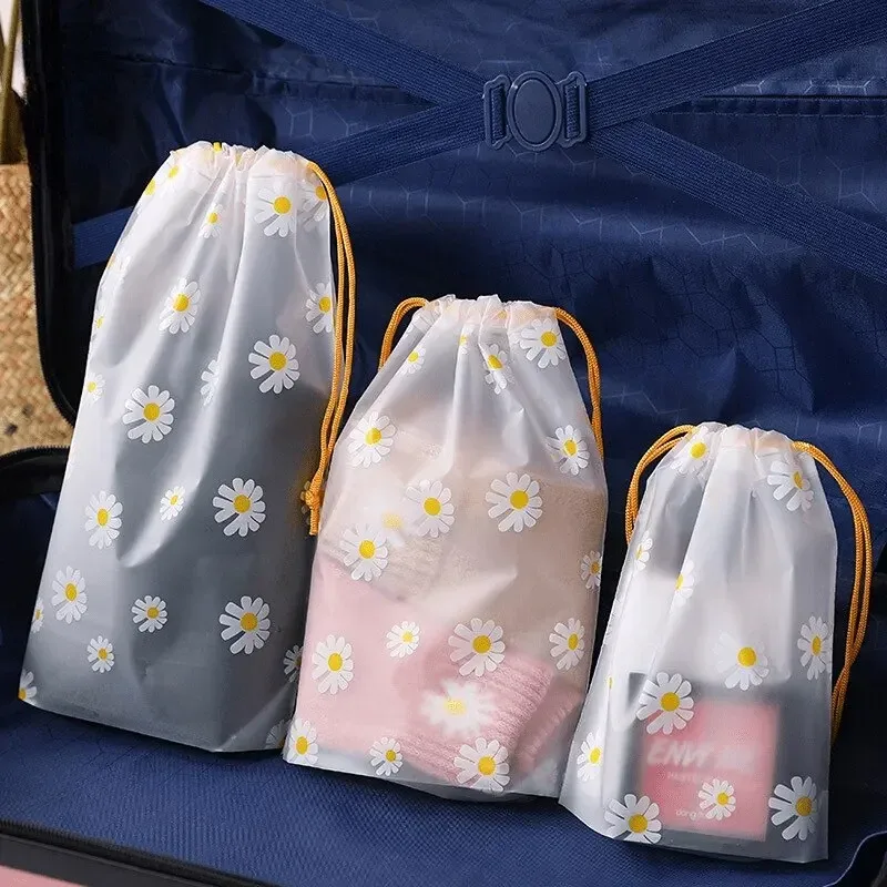 sac de rangement transparent imperméable à cordon en plastique pour cosmétiques, serviettes et chaussettes, idéal pour la salle de bain et la plage - lot de 10