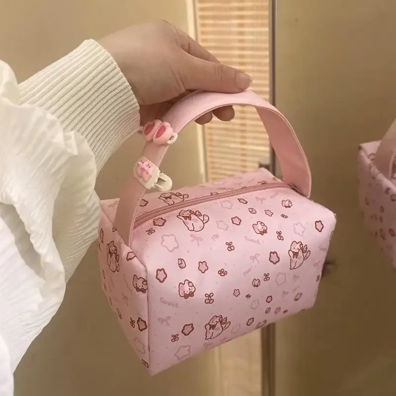 sacs de maquillage pour chatons avec poignée, sac de rangement cosmétique souple de voyage, trousse à crayons portable à imprimé mignon, pochette de toilette, cadeau