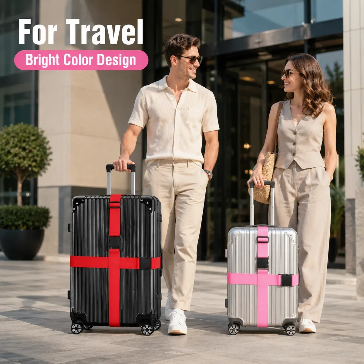 sangles de bagages réglables (4 pièces) – ceintures de valise en sangle avec boucle de sécurité pour valises de 20 à 32 pouces – accessoires de voyage