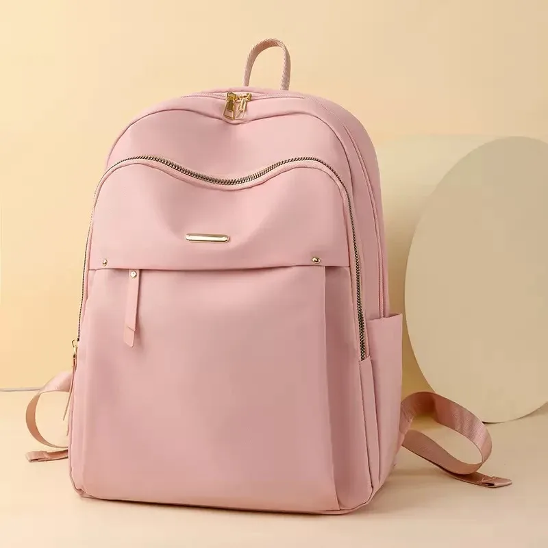 sac à dos en nylon imperméable pour femmes, sac à dos d'école léger, sac à dos de voyage multi-poches, sac à dos élégant pour les loisirs avec fermeture éclair dorée