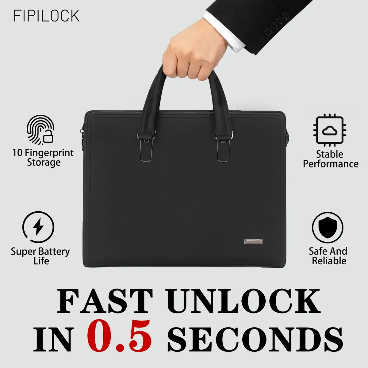 fipilock sac pour ordinateur portable en cuir, sacs à main rigides de luxe pour hommes avec déverrouillage intelligent par empreinte digitale, sac d'affaires pour bureau