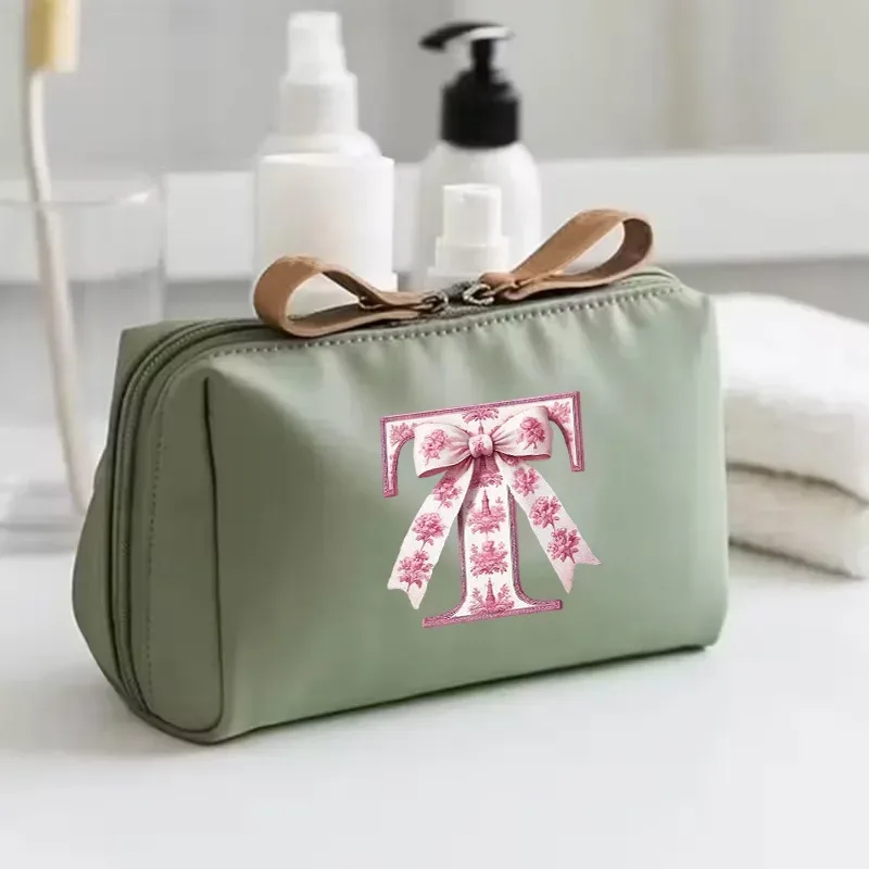 sac à main pour femme avec 26 lettres florales en forme de nœud, trousse de maquillage, sac de rangement, cadeau de la saison de la rentrée scolaire, saint-valentin, anniversaire