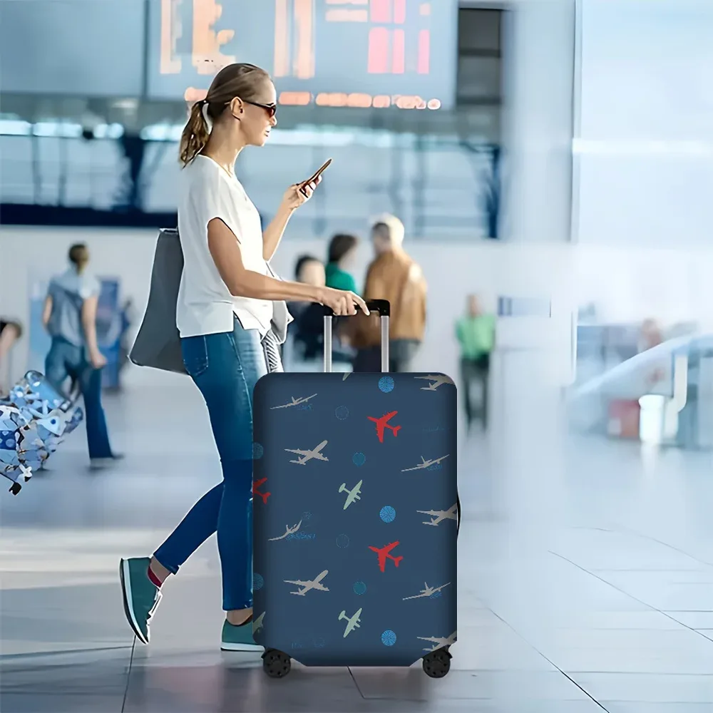 1 housse de bagage imprimée sur le thème des compagnies aériennes, pour bagages de 18 à 32 pouces ; accessoires de voyage anti-poussière et élastiques pour une protection efficace