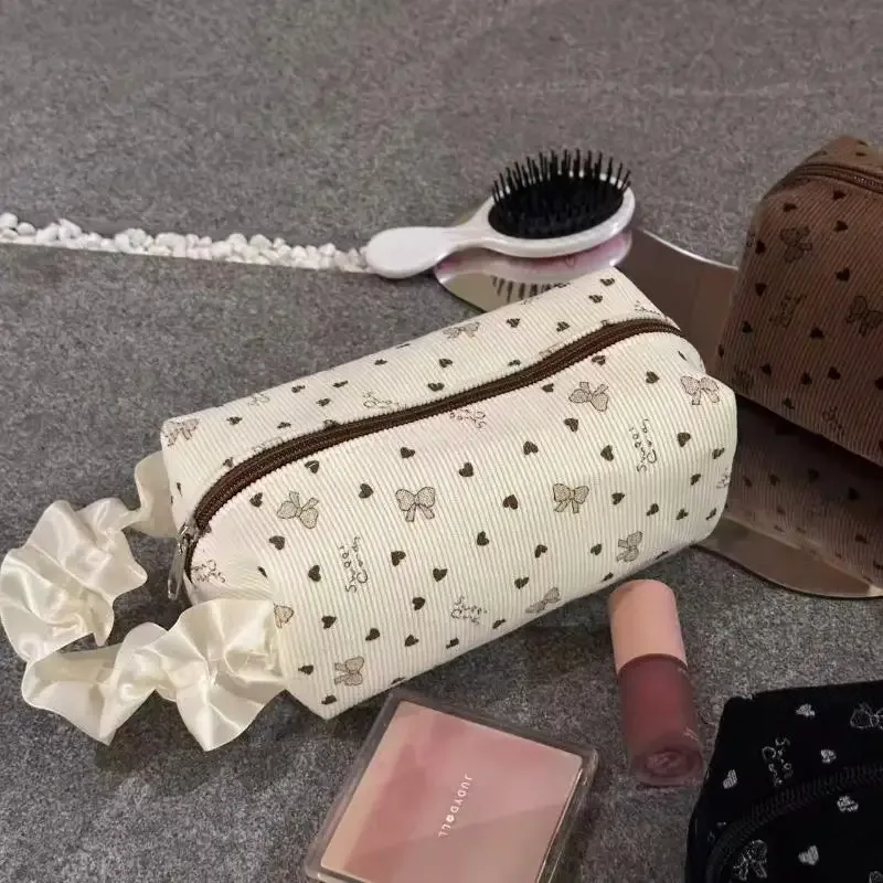 kawaii – trousse de maquillage avec nœud en velours côtelé, grande capacité, sacs à cosmétiques multifonctionnels pour femmes, étuis à main, trousse à crayons, sac de rangement