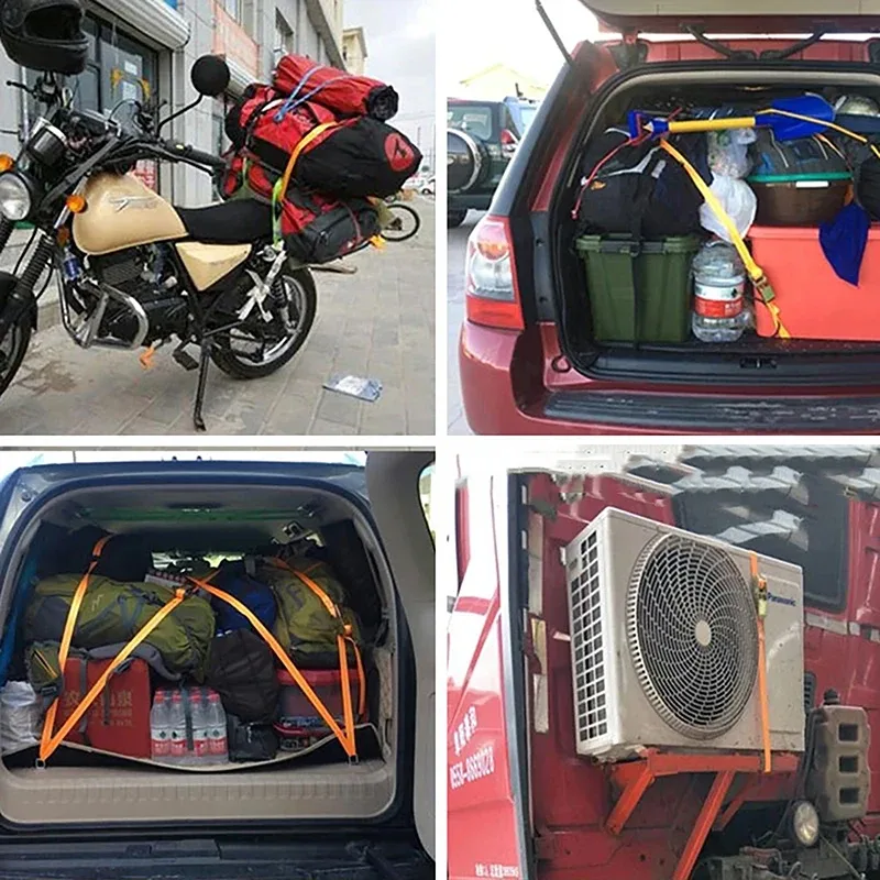 sangles de chargement de 5m avec boucle, ceinture d'arrimage pour moto, voiture, vélo, corde de remorquage en métal, ceinture de fixation à cliquet solide pour sac à bagages