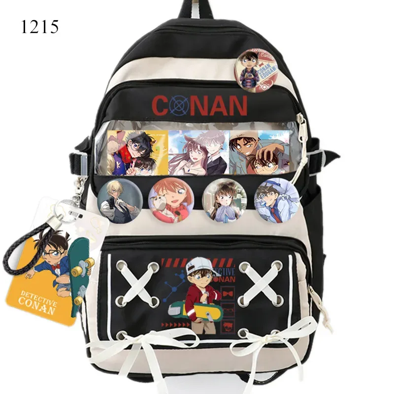 Détective Conan – sac à dos dessin animé avec Badge pour ordinateur portable, cartable d'école pour étudiant, sac de voyage pour ordinateur Cosplay