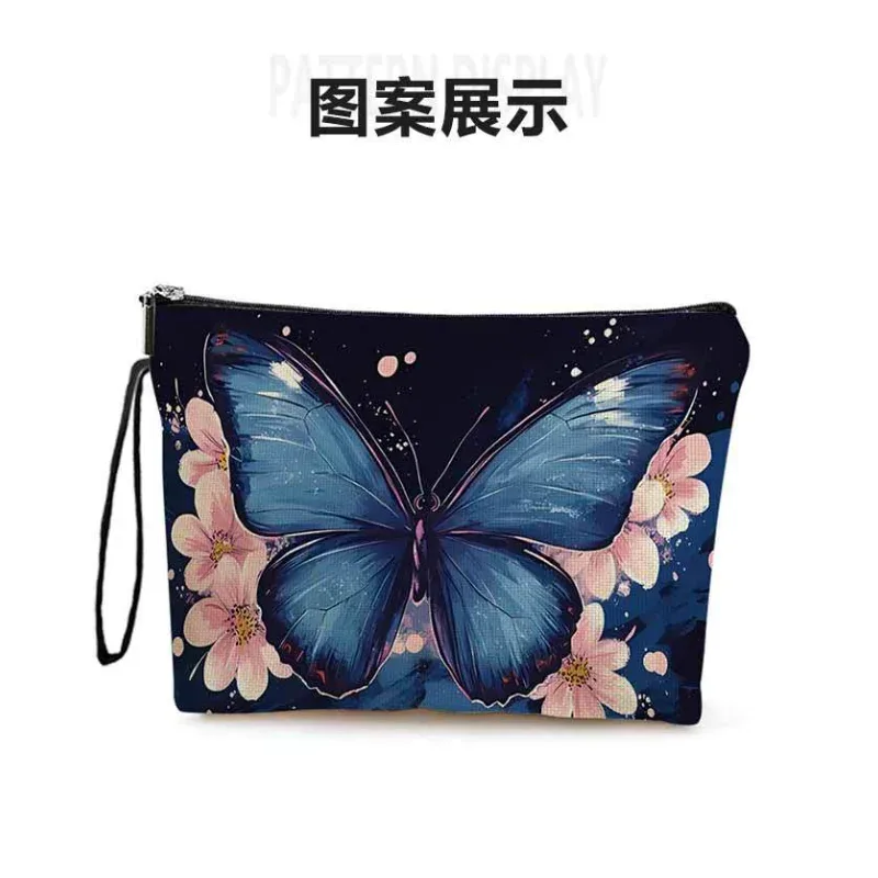 trousse de maquillage simple imprimé papillon, pochette de voyage pour rouge à lèvres pour femmes, pochette à cosmétiques, organisateur pour dames, sac de rangement de toilette à fermeture éclair